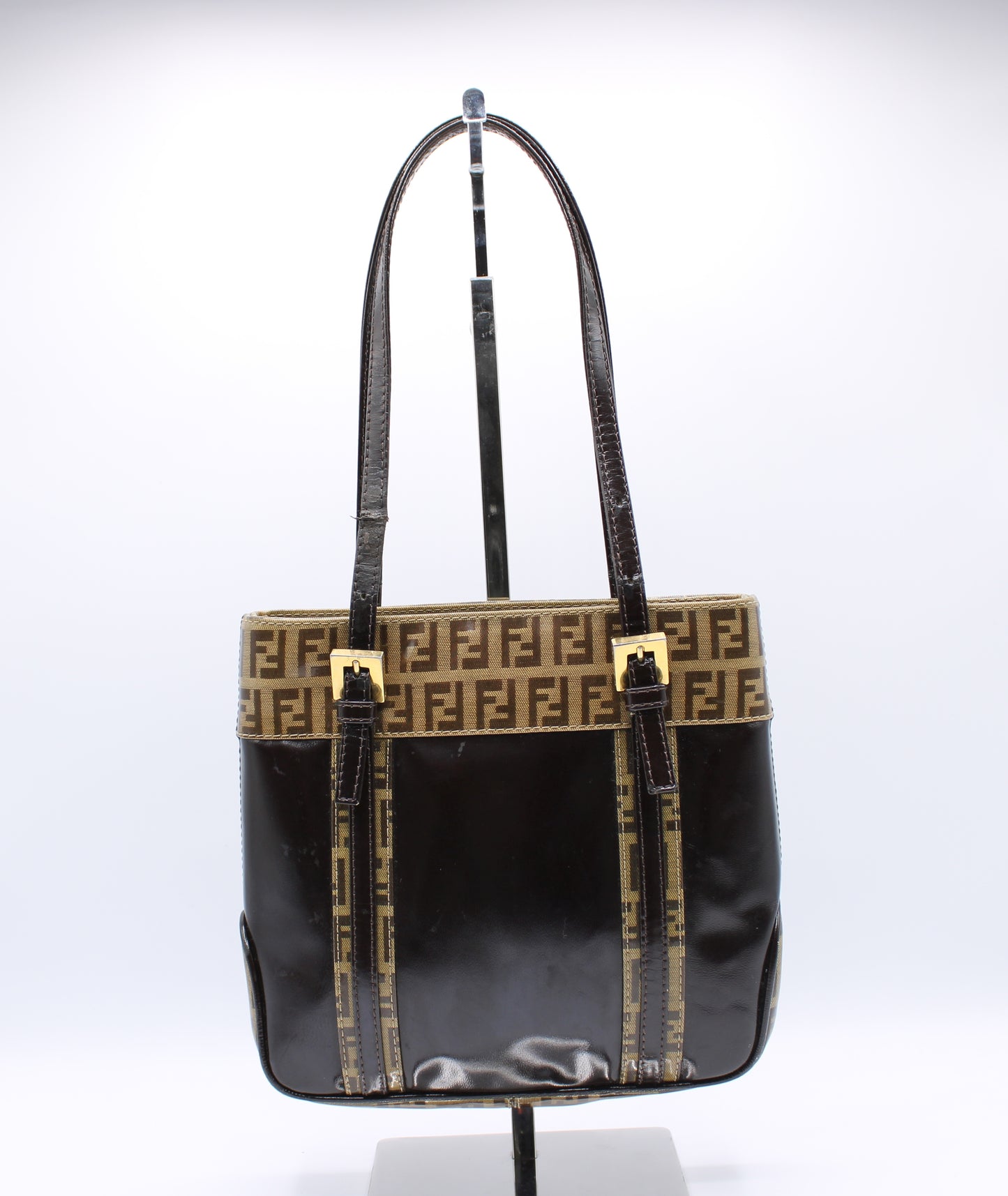 Fendi Zucchino Patent Leather Handbag FF Vintage