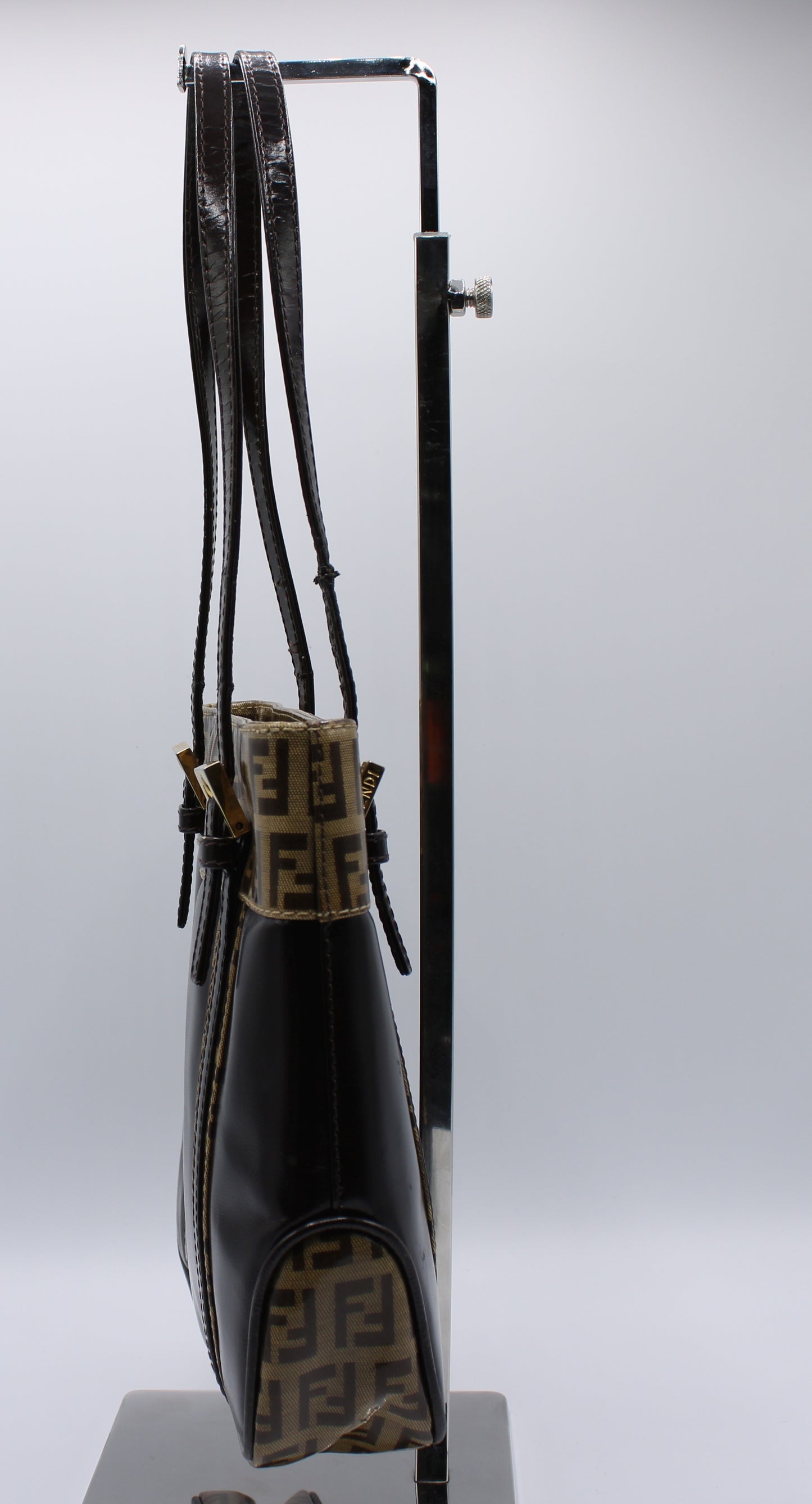 Fendi Zucchino Patent Leather Handbag FF Vintage