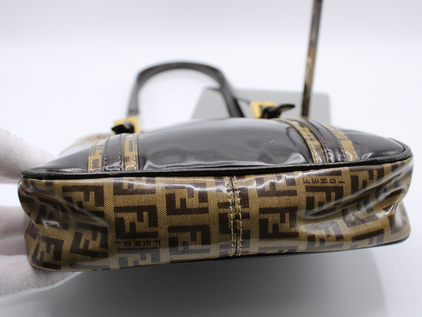 Fendi Zucchino Patent Leather Handbag FF Vintage