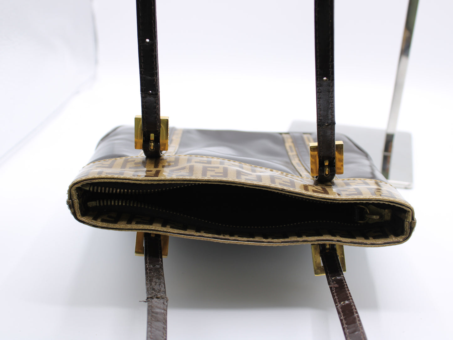 Fendi Zucchino Patent Leather Handbag FF Vintage