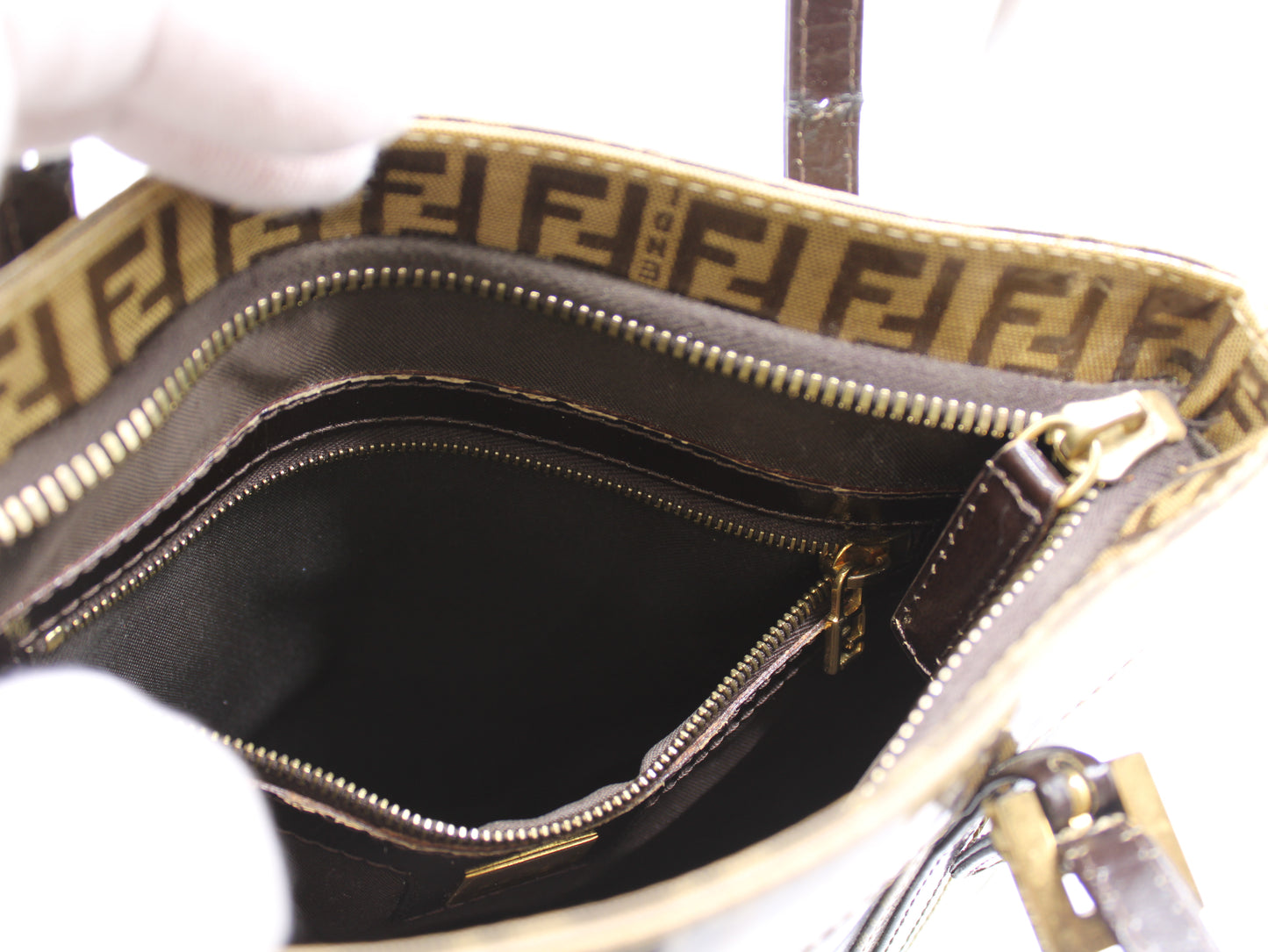Fendi Zucchino Patent Leather Handbag FF Vintage
