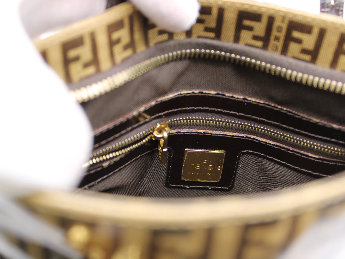 Fendi Zucchino Patent Leather Handbag FF Vintage