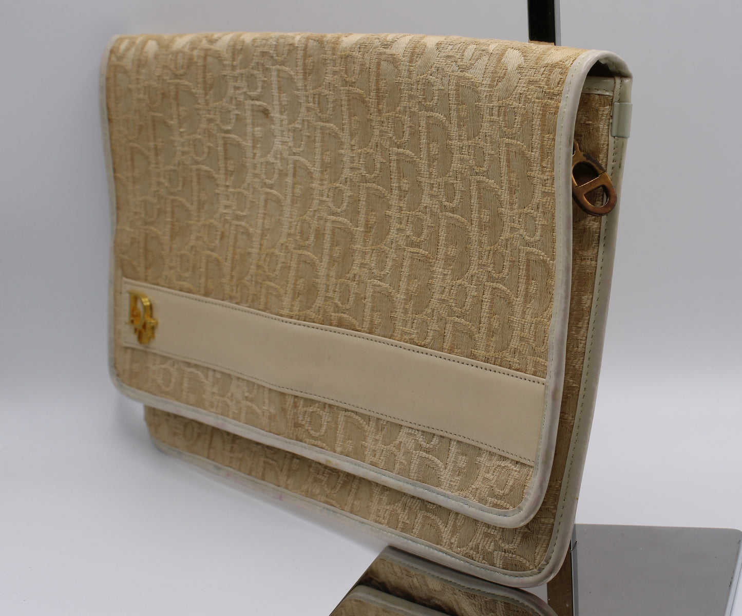 Christian Dior Monogram Canvas Clutch Bag Beige Cream Color side view