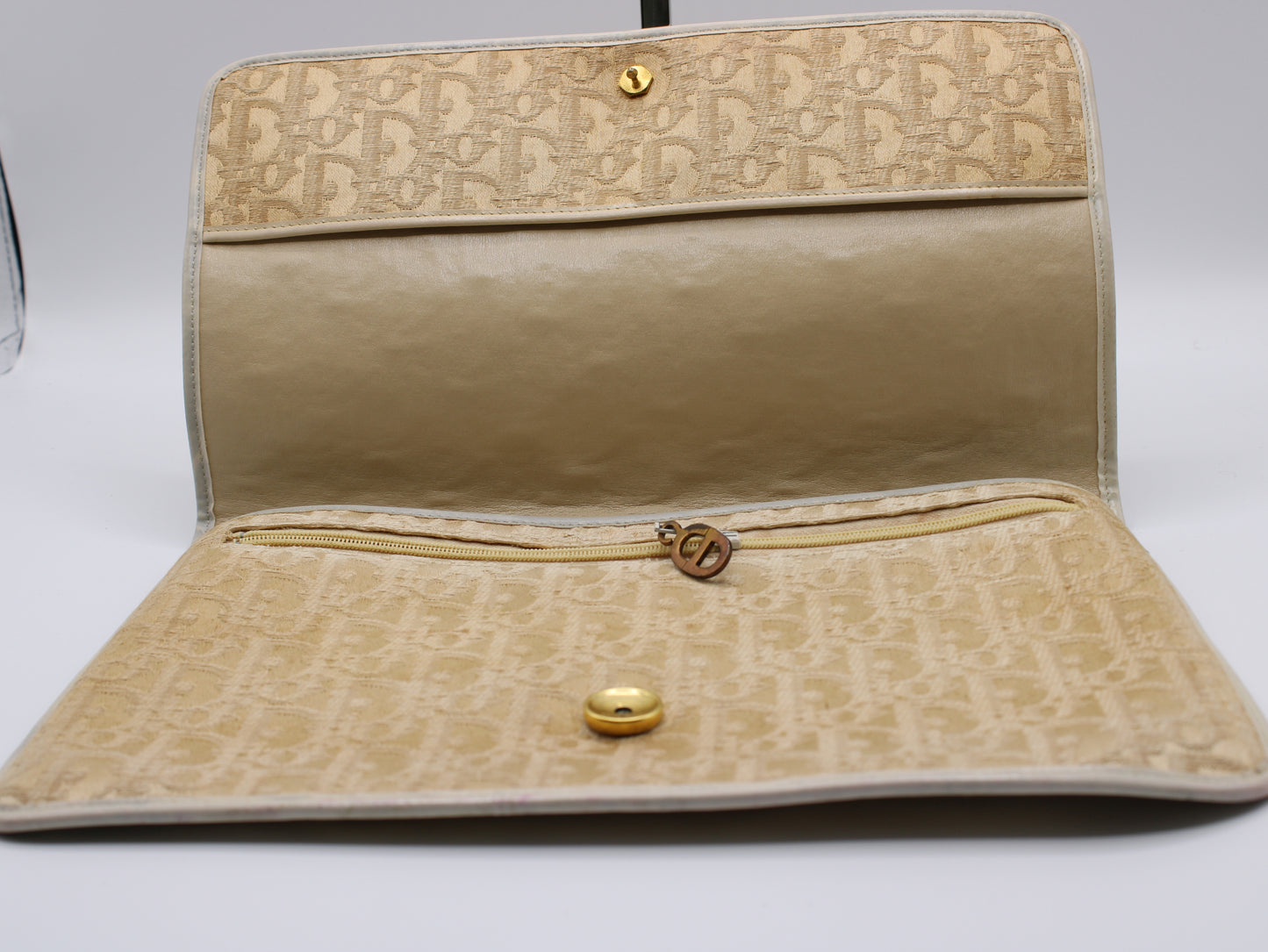 Christian Dior Clutch Bag Monogram Canvas Beige Cream Vintage
