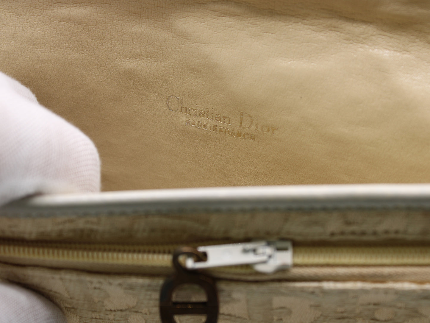 Christian Dior Clutch Bag Monogram Canvas Beige Cream Vintage