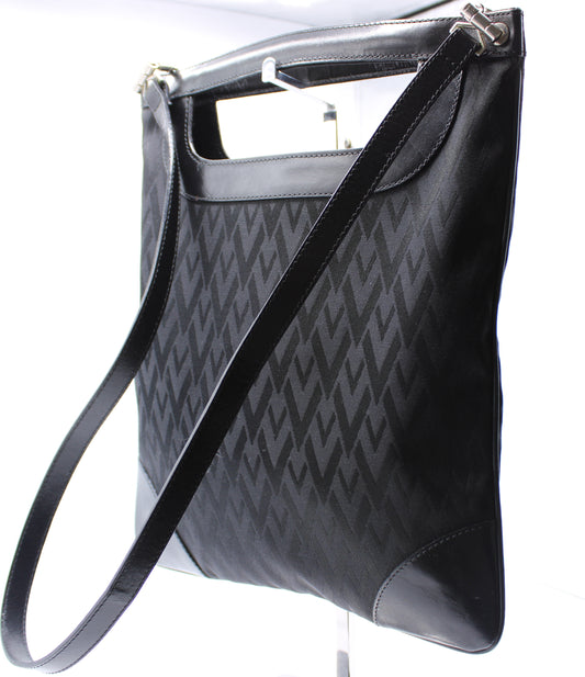 Valentino Garavani Black Cloth Leather Crossbody Bag V Logo Side view