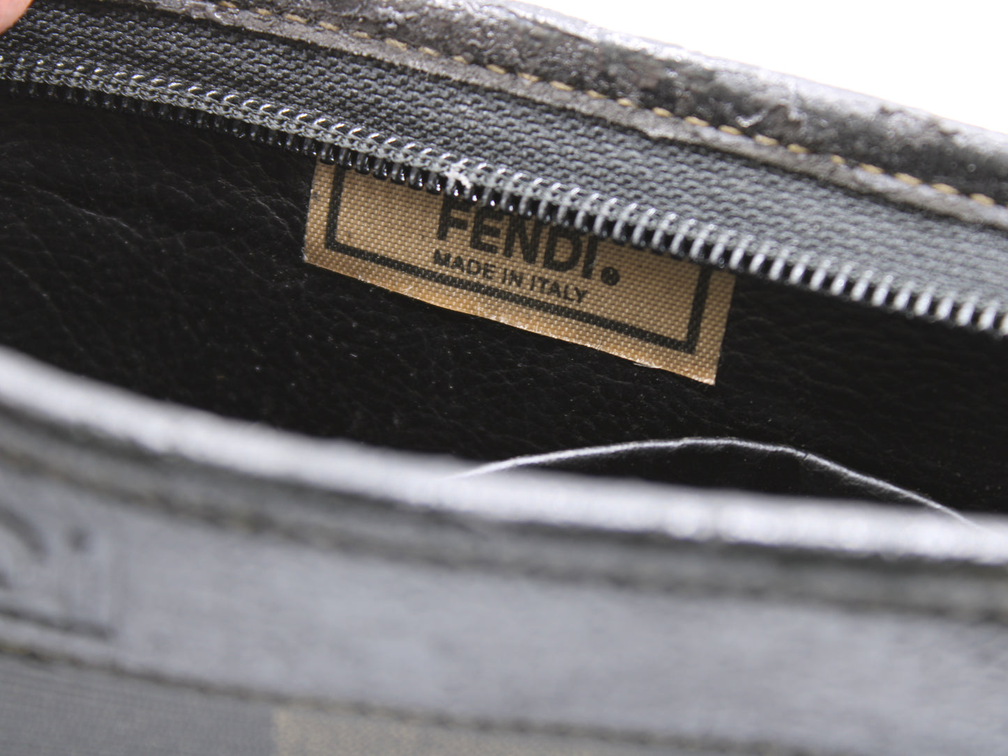 Fendi Pequin Striped Pattern Clutch Cosmetic Pouch label view