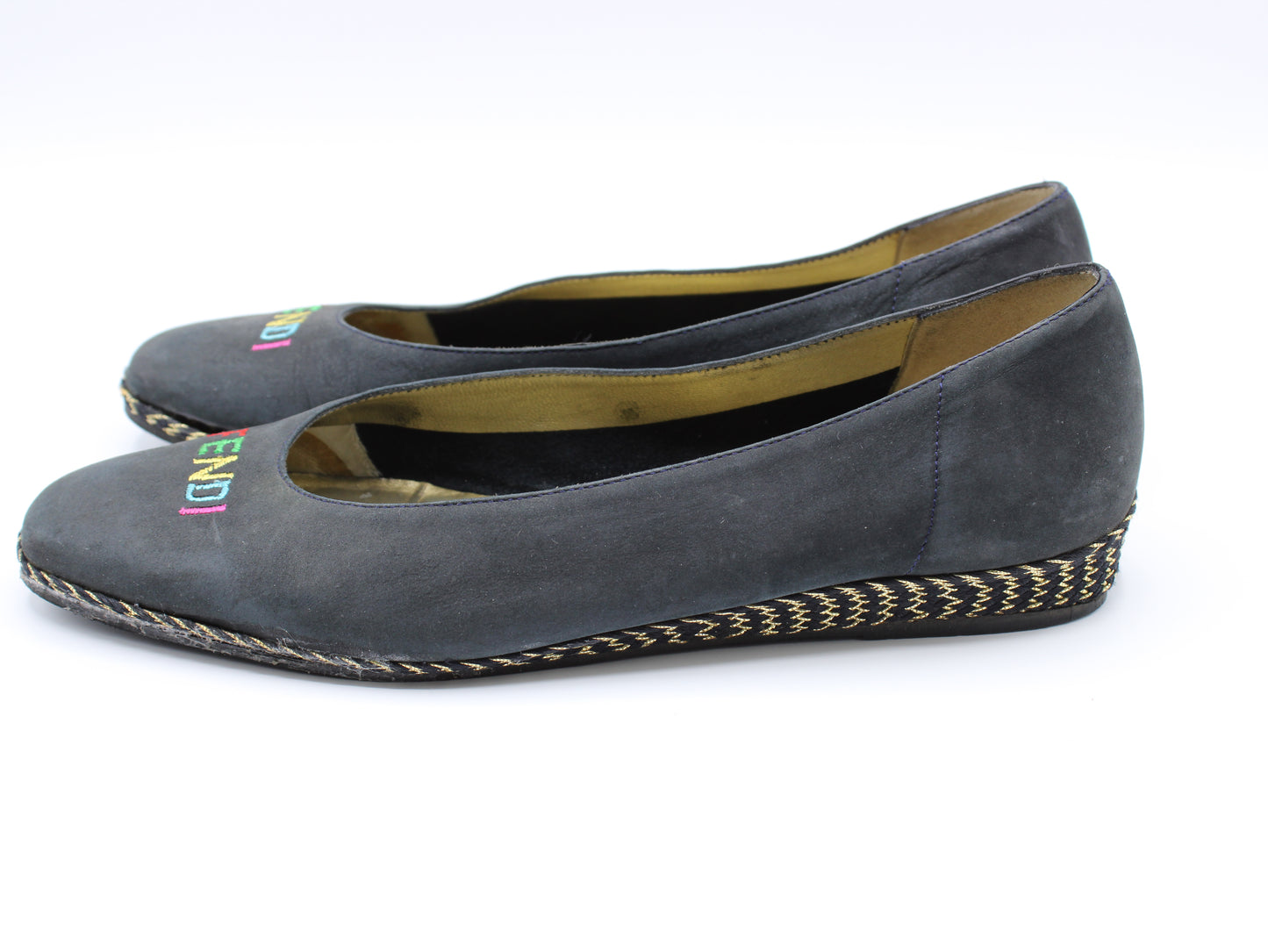 Fendi Blue Leather Espadrille Wedges Shoes