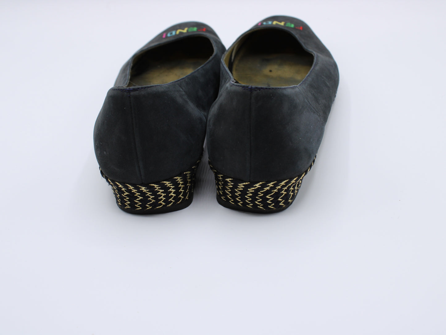 Fendi Blue Leather Espadrille Wedges Shoes