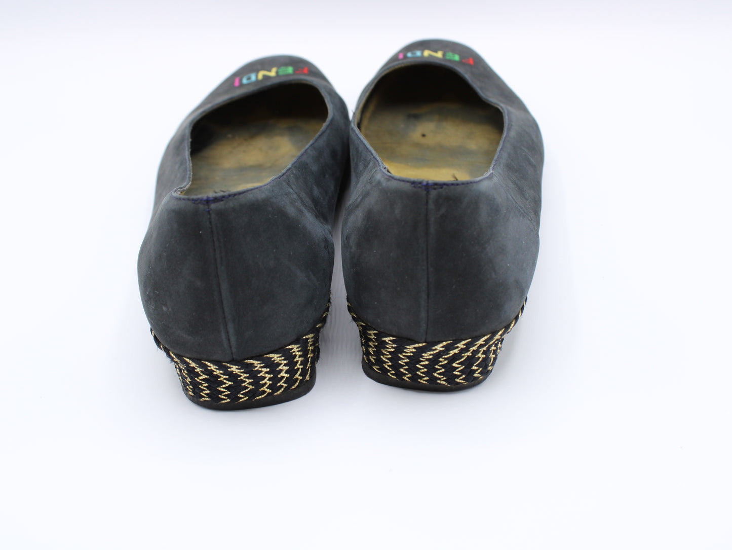 Fendi Blue Leather Espadrille Wedges Shoes