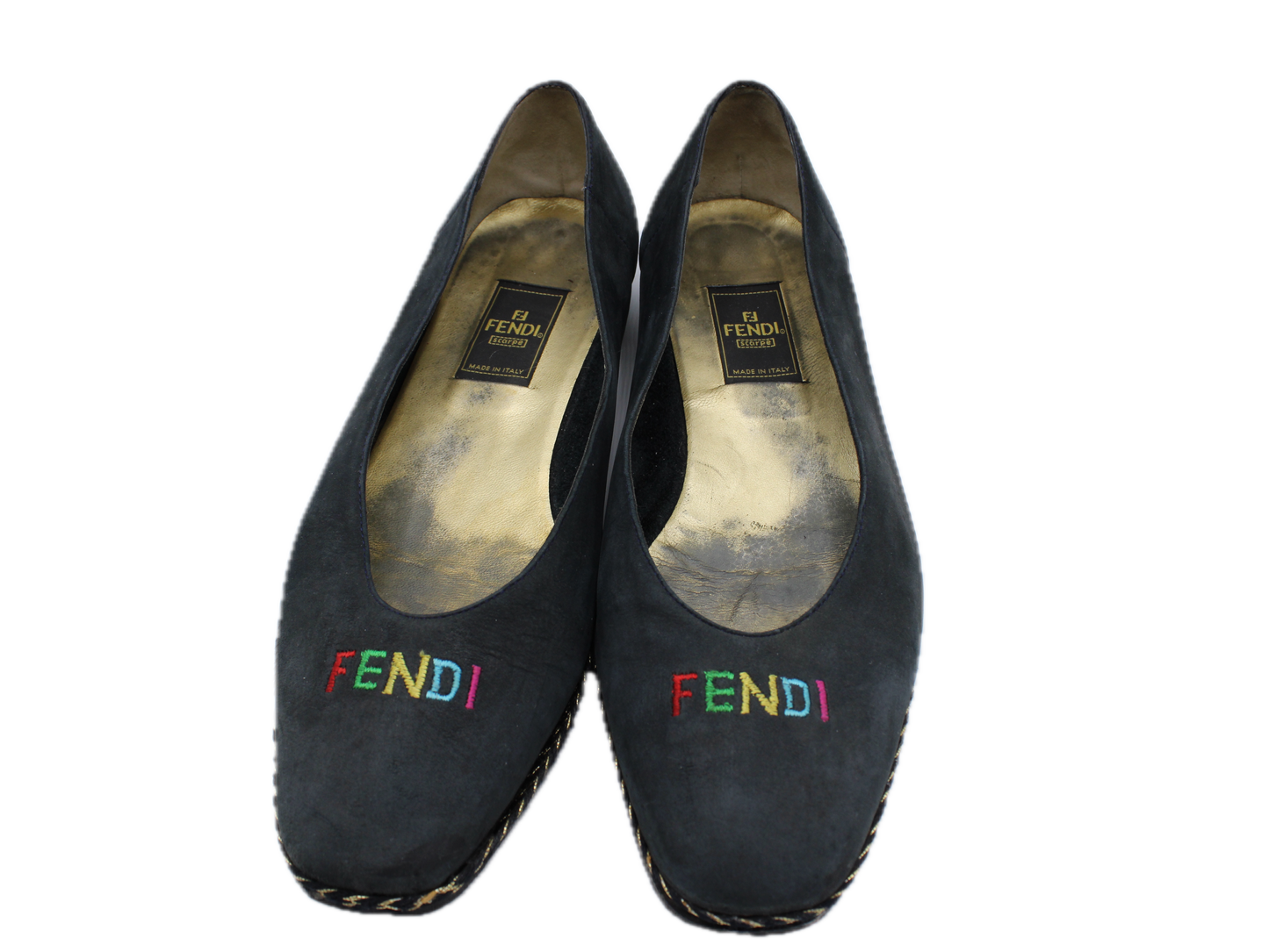 Vintage Fendi Espadrilles Wedges Blue Leather top view