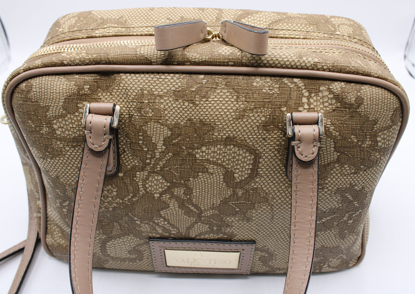 Valentino Garavani Beige Lace Overlay Crossbody Bag