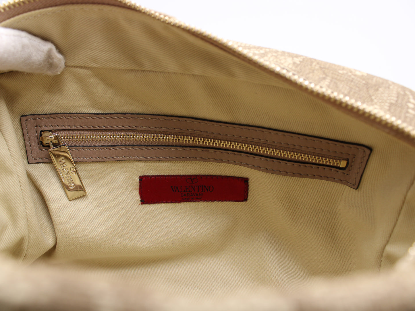 Valentino Garavani Beige Lace Overlay Crossbody Bag