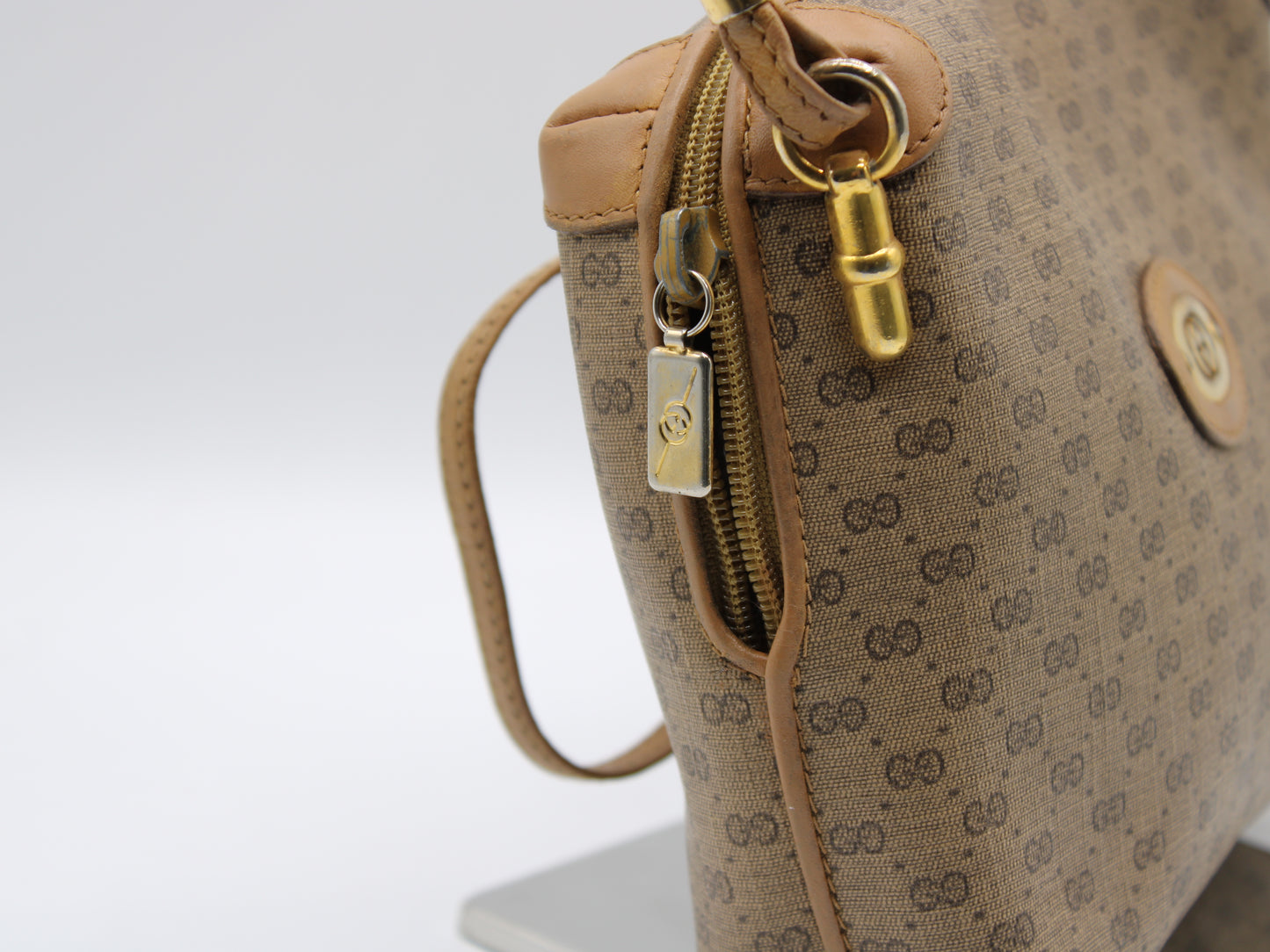 Gucci Bag Micro Bree GG Canvas Crossbody Gold Accents Vintage