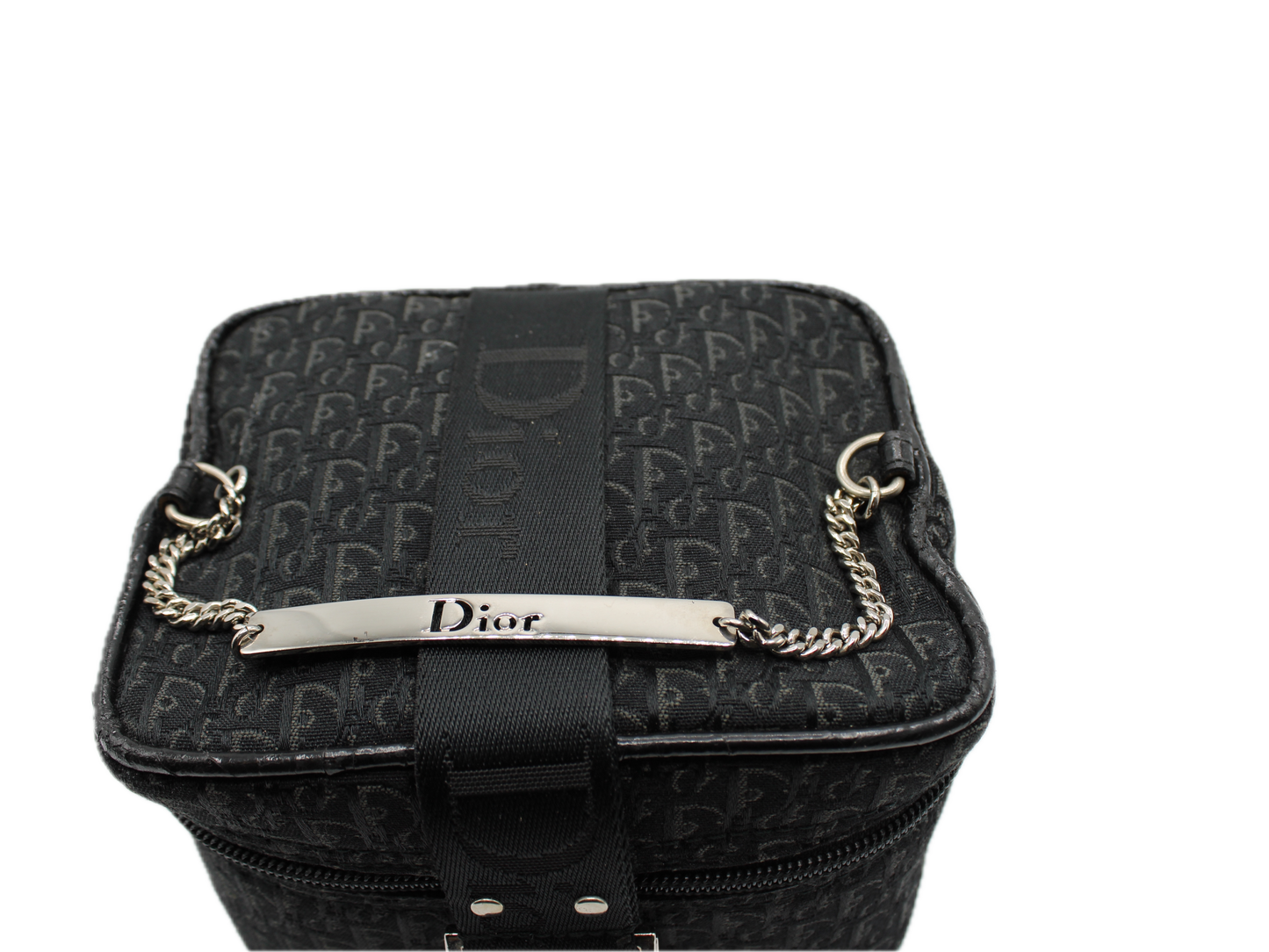 Christian Dior Trotter Pattern Cloth Mini Handbag Silver Hardware top view