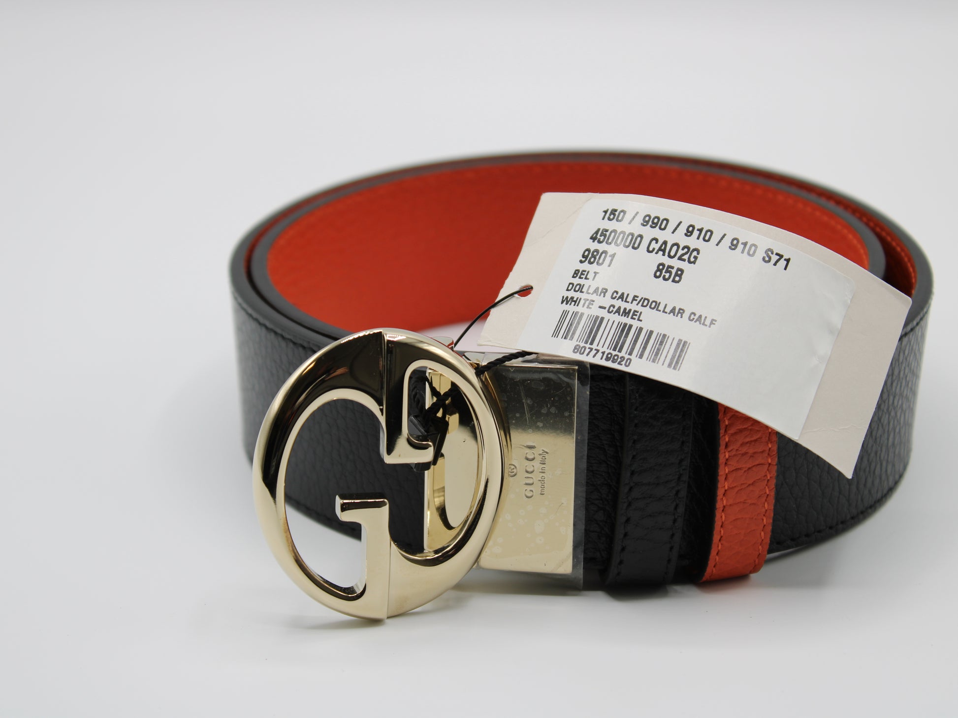 Gucci 1973 Reversible Belt Black Orange Calfskin Leather New Tag