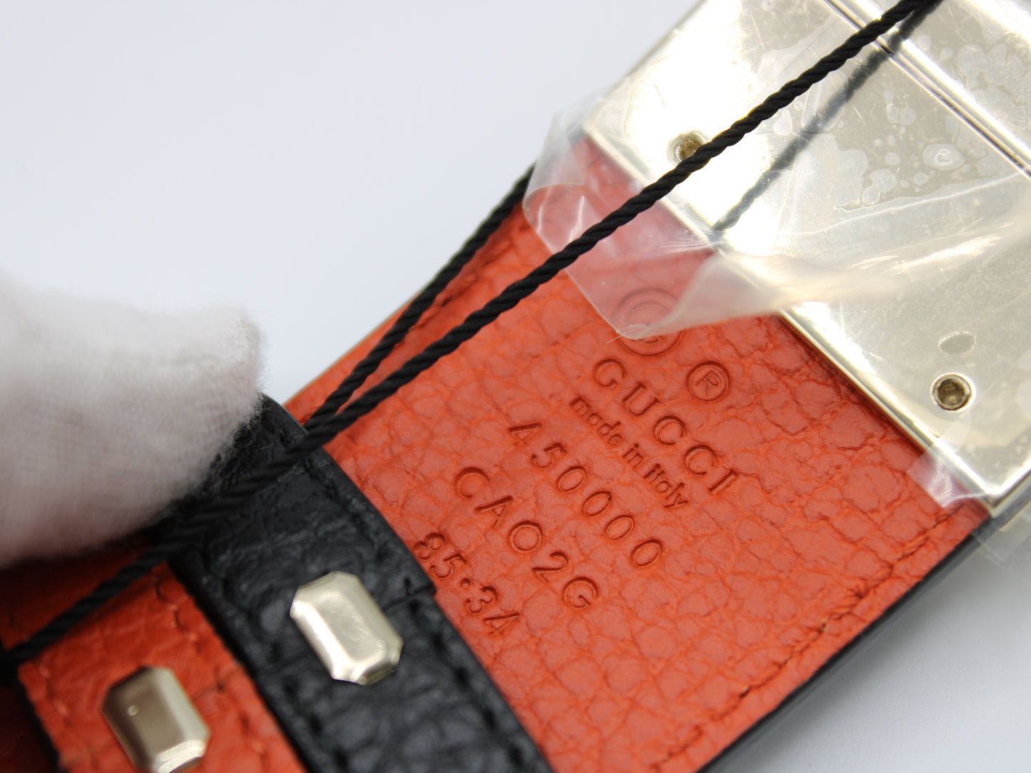 Gucci 1973 Reversible Belt Black Orange Calfskin Leather New serial number
