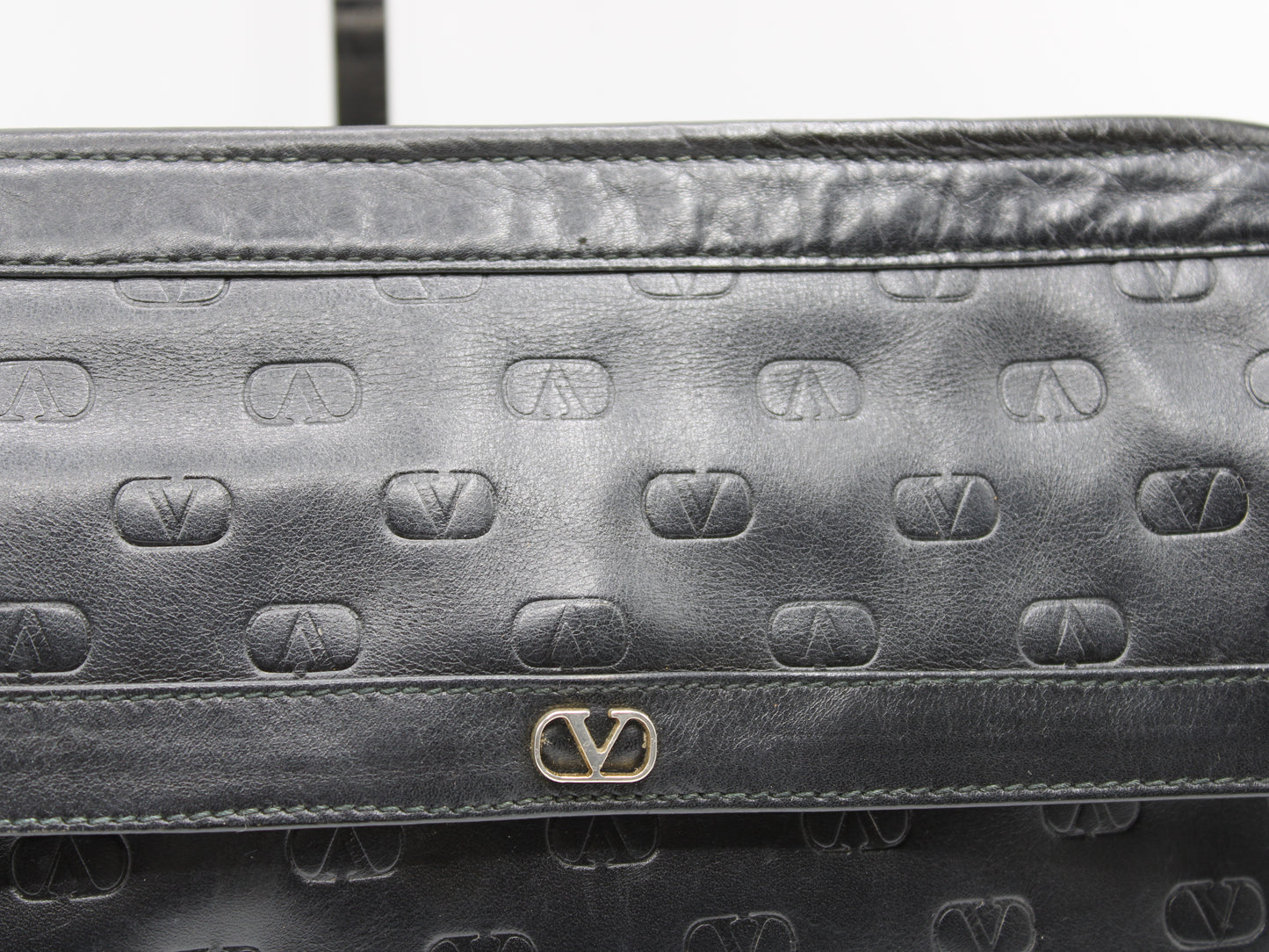 Valentino Black V Embossed Lambskin Leather Crossbody Bag Vintage