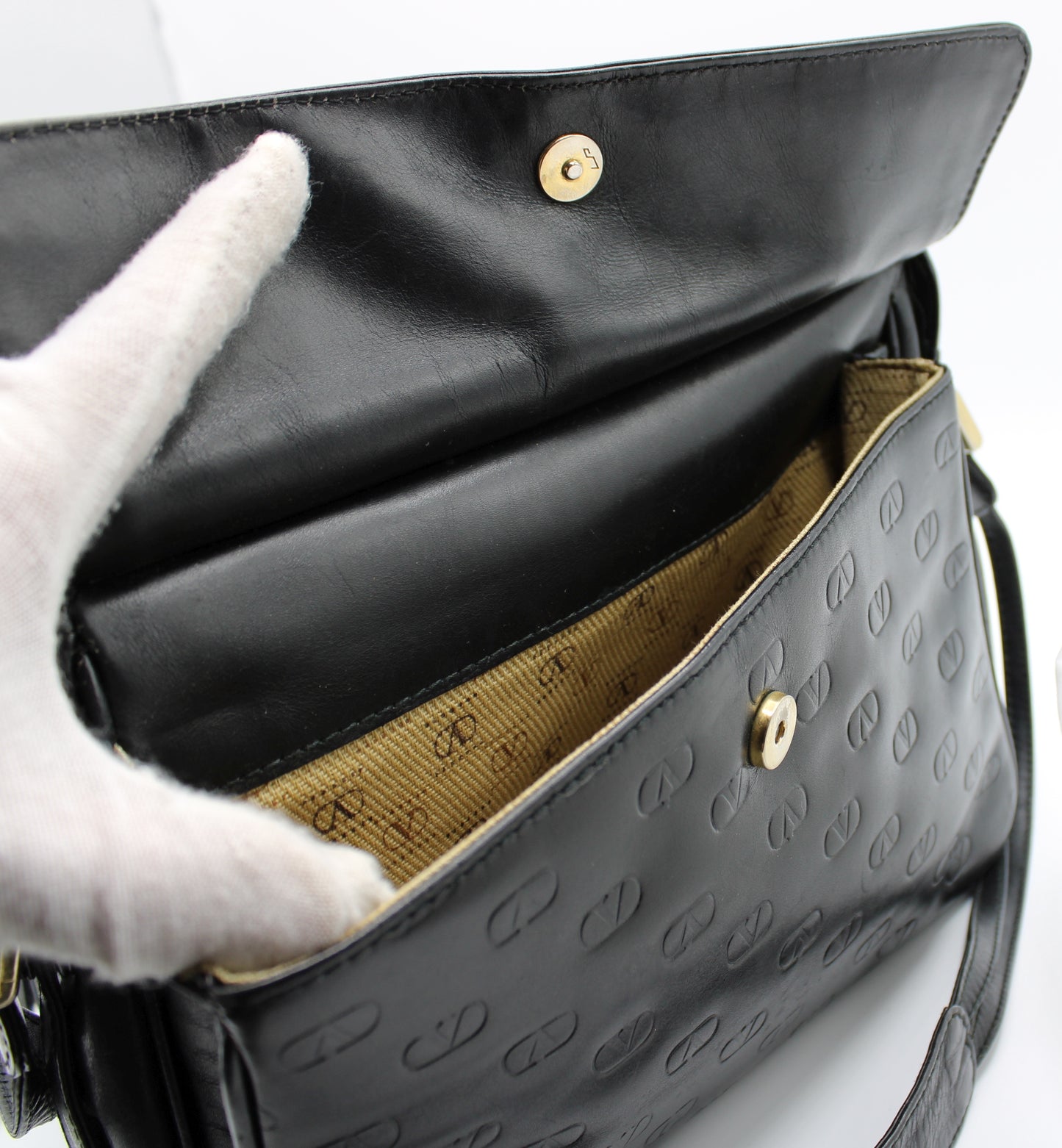 Valentino Black V Embossed Lambskin Leather Crossbody Bag Vintage