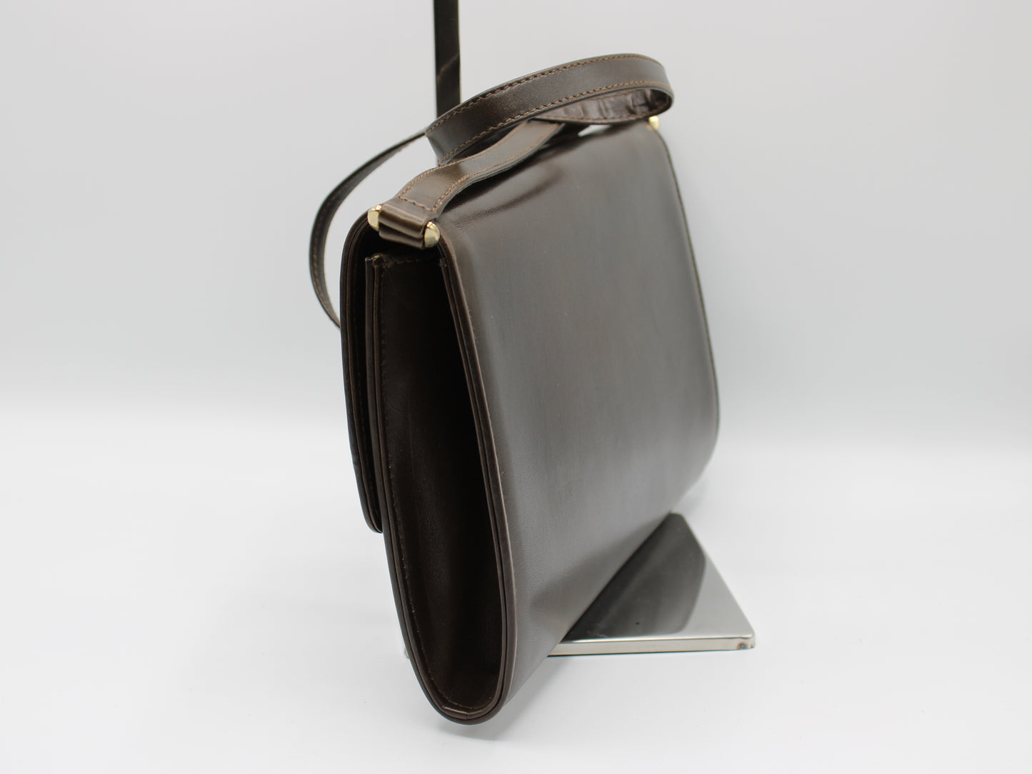 Gucci Dark Brown Leather Crossbody Bag GG Logo Vintage