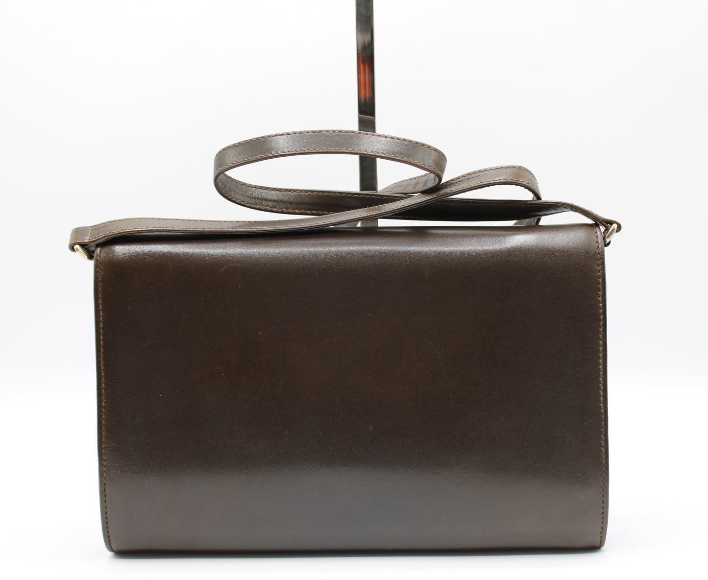 Gucci Dark Brown Leather Crossbody Bag GG Logo Vintage