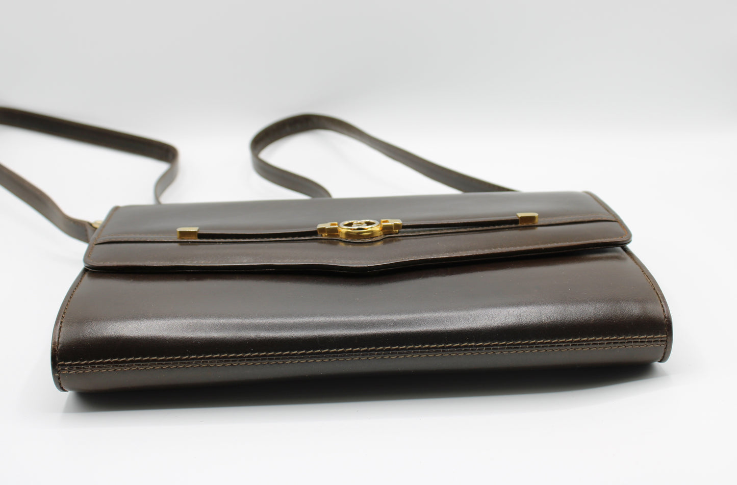 Gucci Dark Brown Leather Crossbody Bag GG Logo Vintage