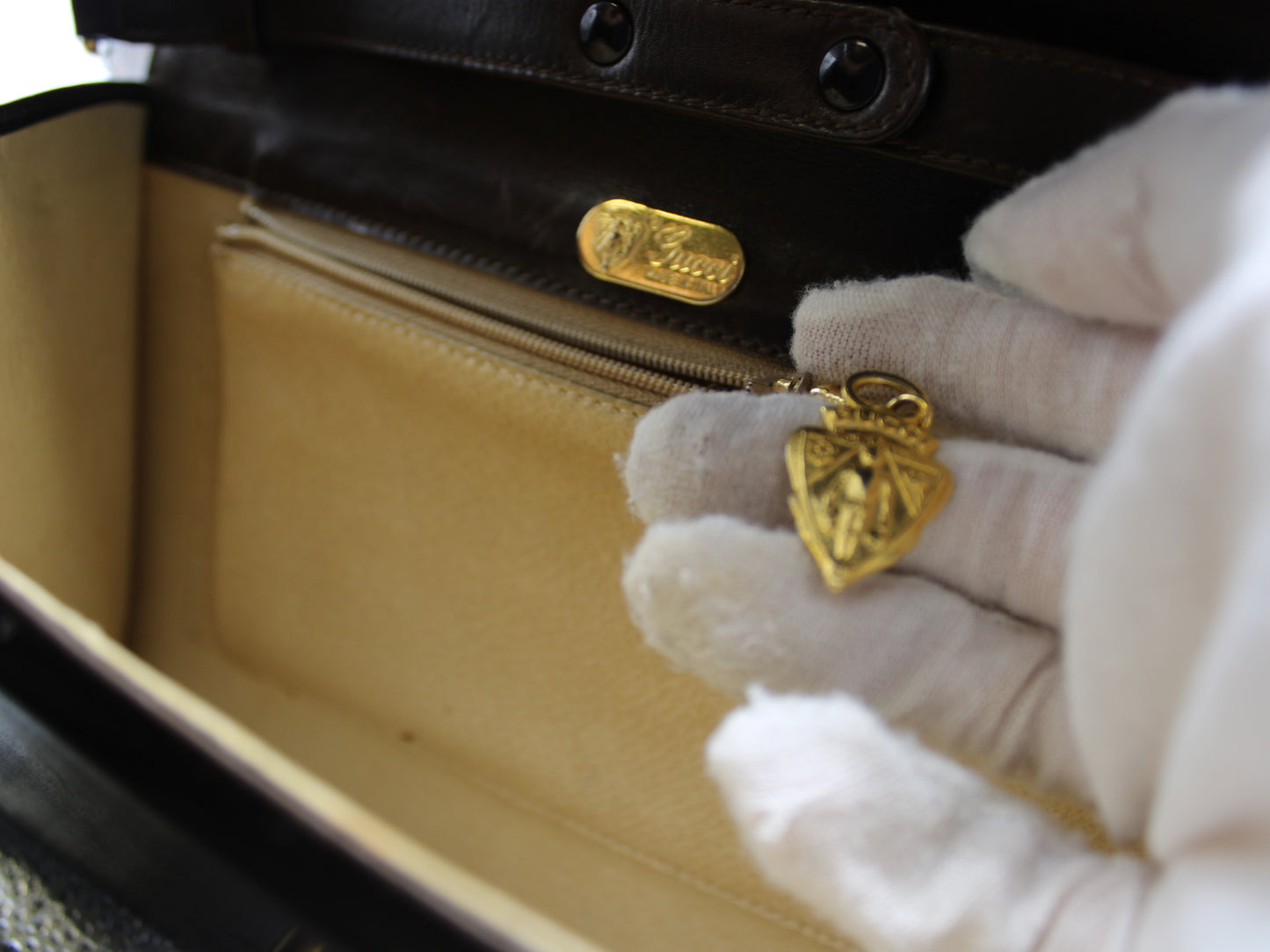 Gucci Dark Brown Leather Crossbody Bag GG Logo Vintage