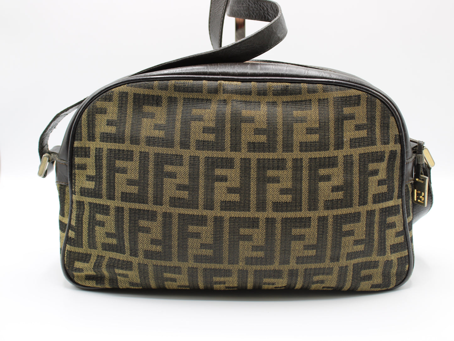 Fendi Zucca Pattern Crossbody Bag Leather Trim Front Pocket Vintage