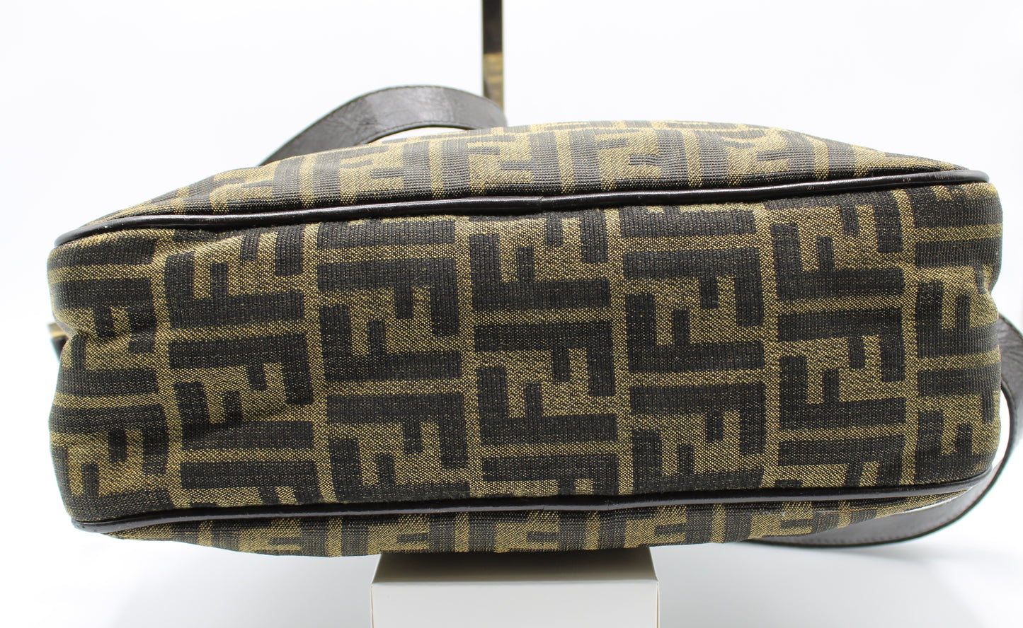 Fendi Zucca Pattern Crossbody Bag Leather Trim Front Pocket Vintage