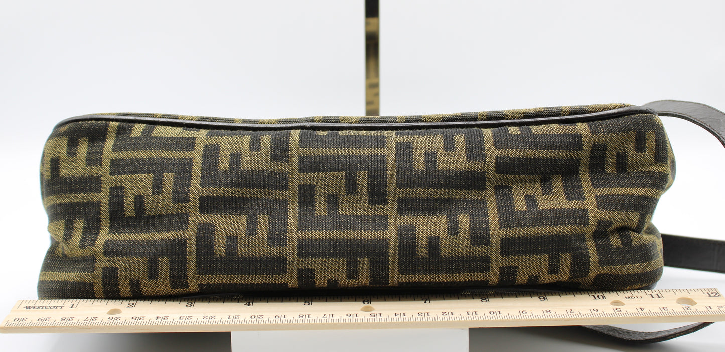 Fendi Zucca Pattern Crossbody Bag Leather Trim Front Pocket Vintage