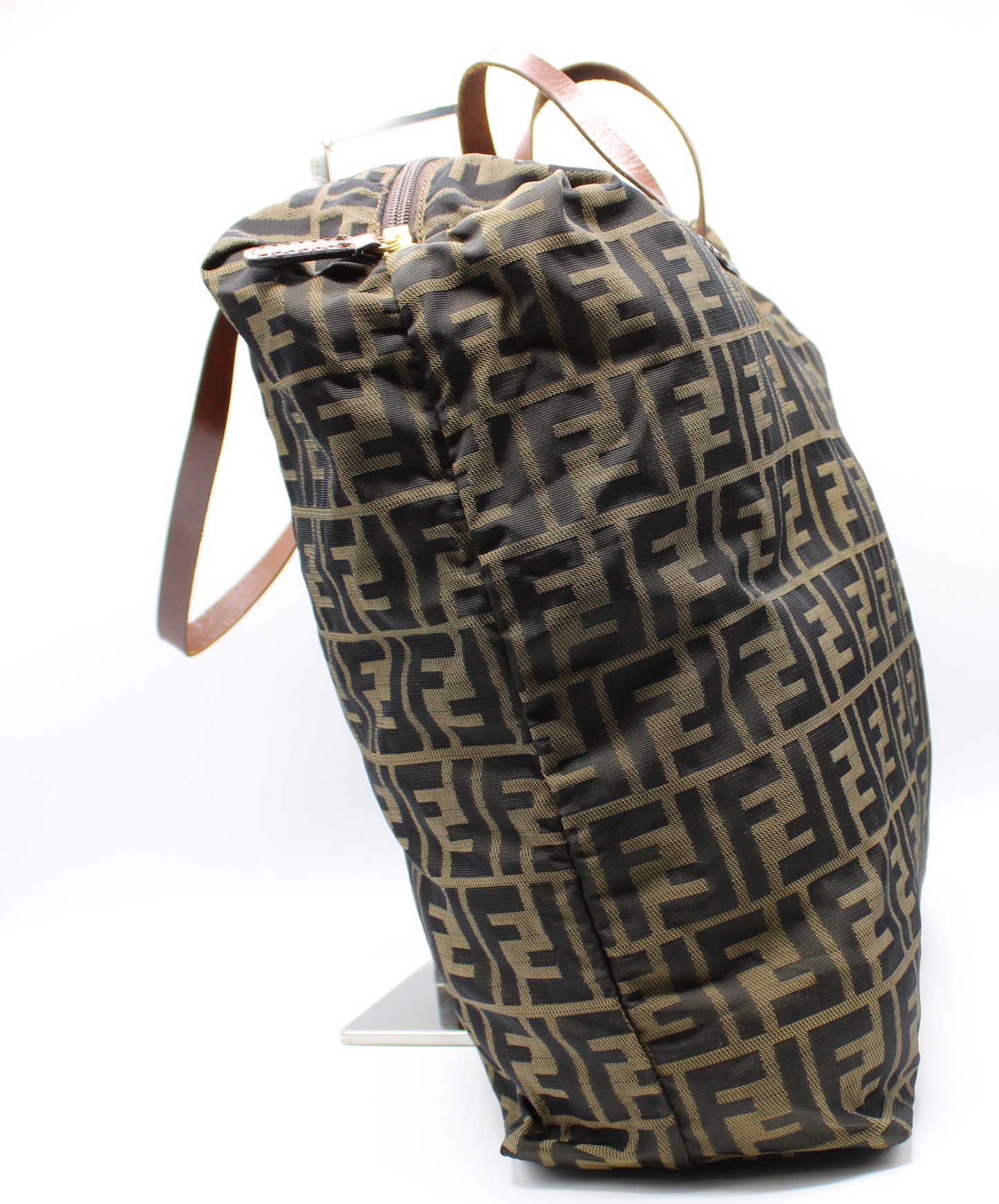 Fendi Bag FF Zucca Patterned Canvas Fold-Over Tote Brown Vintage