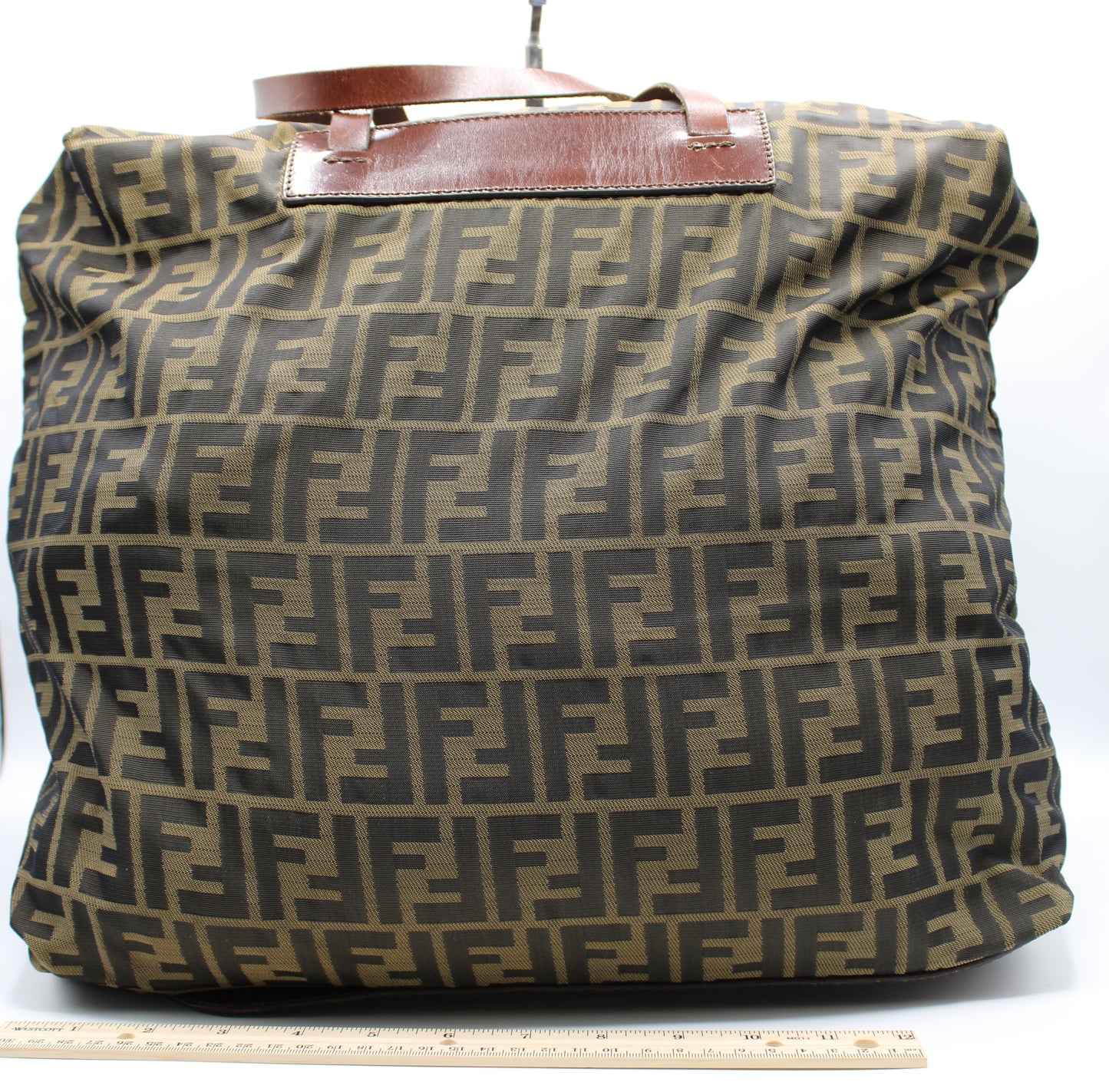 Fendi Bag FF Zucca Patterned Canvas Fold-Over Tote Brown Vintage