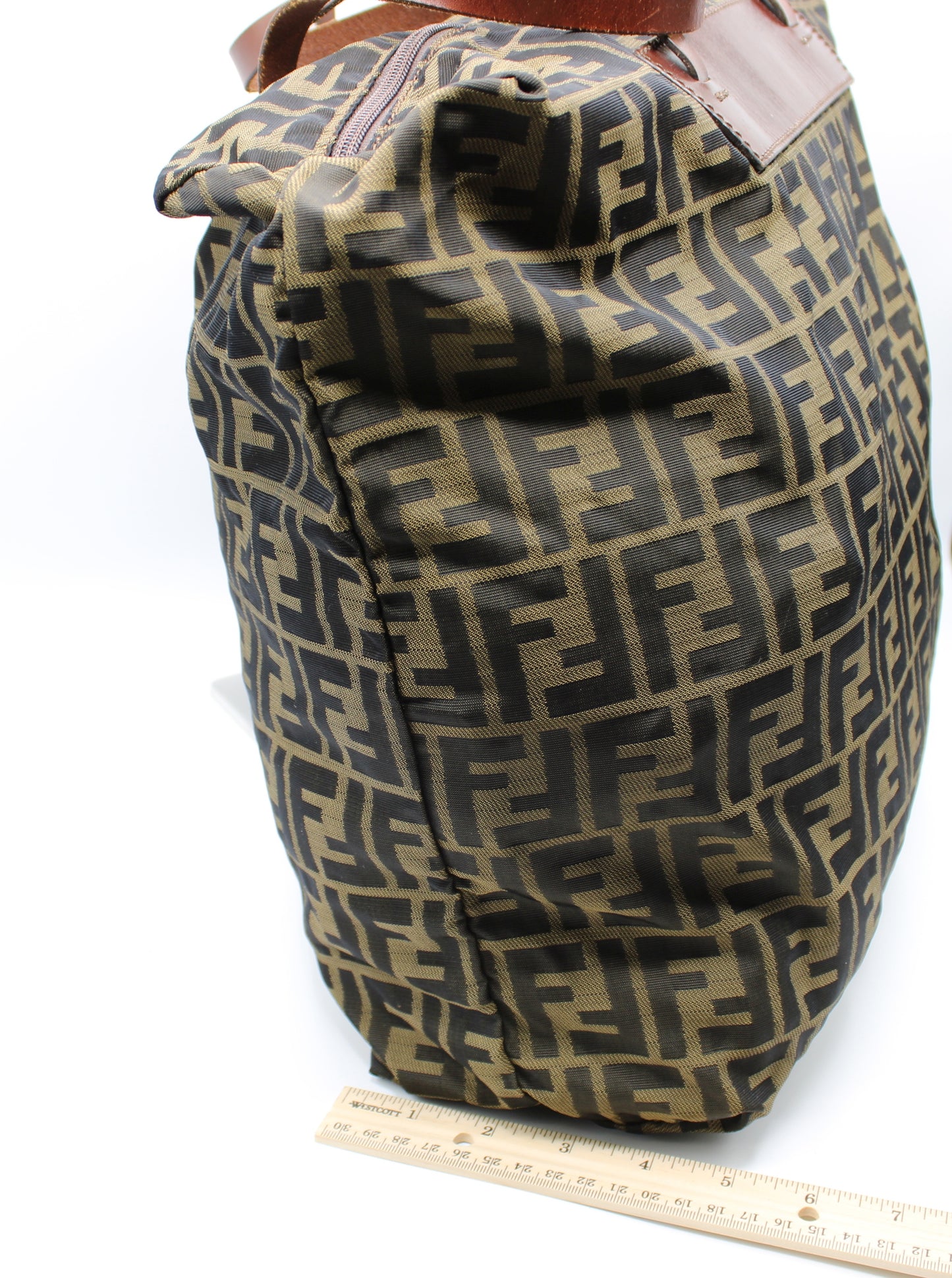 Fendi Bag FF Zucca Patterned Canvas Fold-Over Tote Brown Vintage