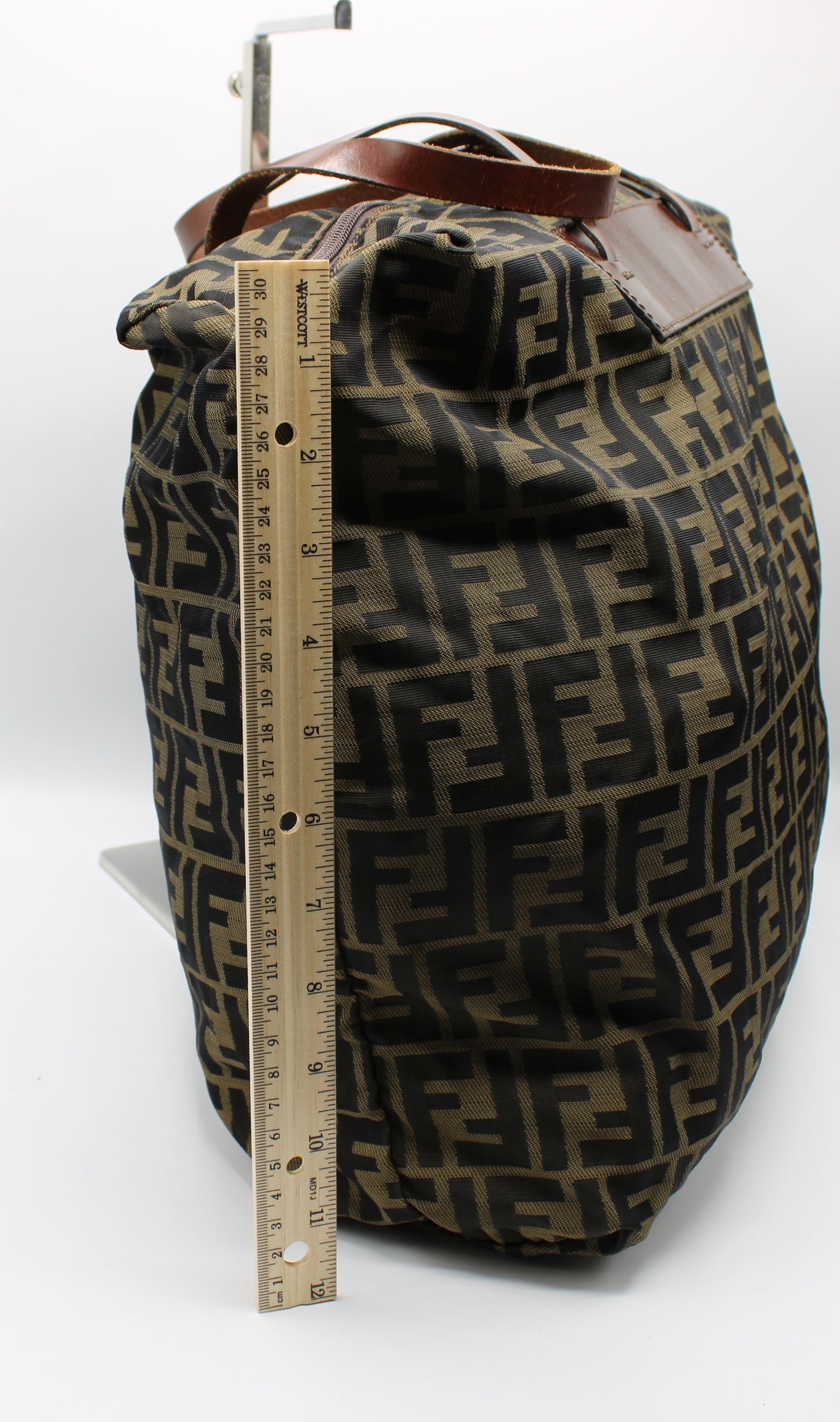 Fendi Bag FF Zucca Patterned Canvas Fold-Over Tote Brown Vintage