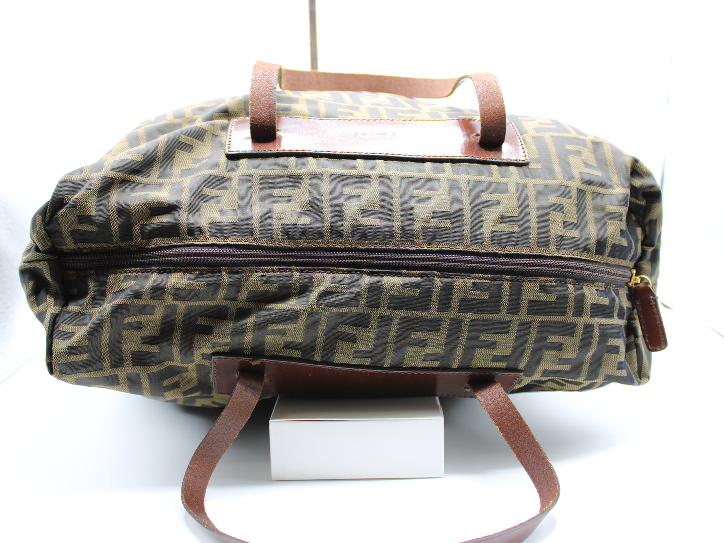 Fendi Bag FF Zucca Patterned Canvas Fold-Over Tote Brown Vintage