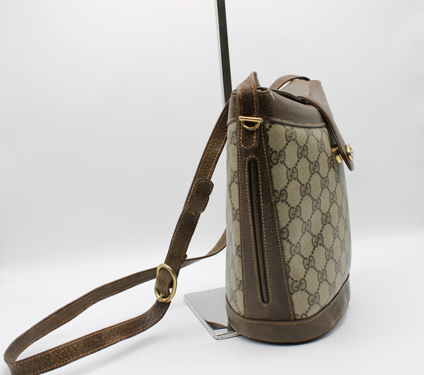 Gucci Ophidia Bag Mini Bucket Brown Leather Canvas Vintage