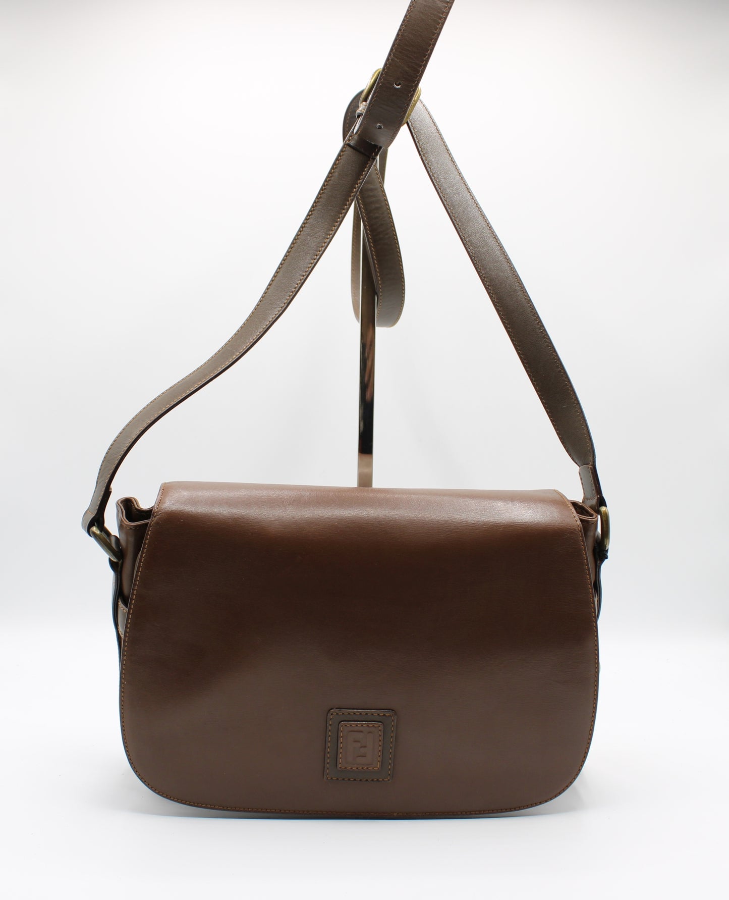 Fendi Brown Leather Crossbody Bag with Iconic FF Logo Vintage