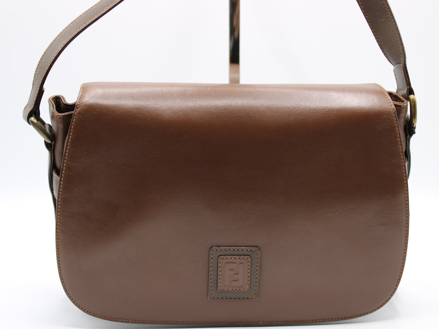 Fendi Brown Leather Crossbody Bag with Iconic FF Logo Vintage
