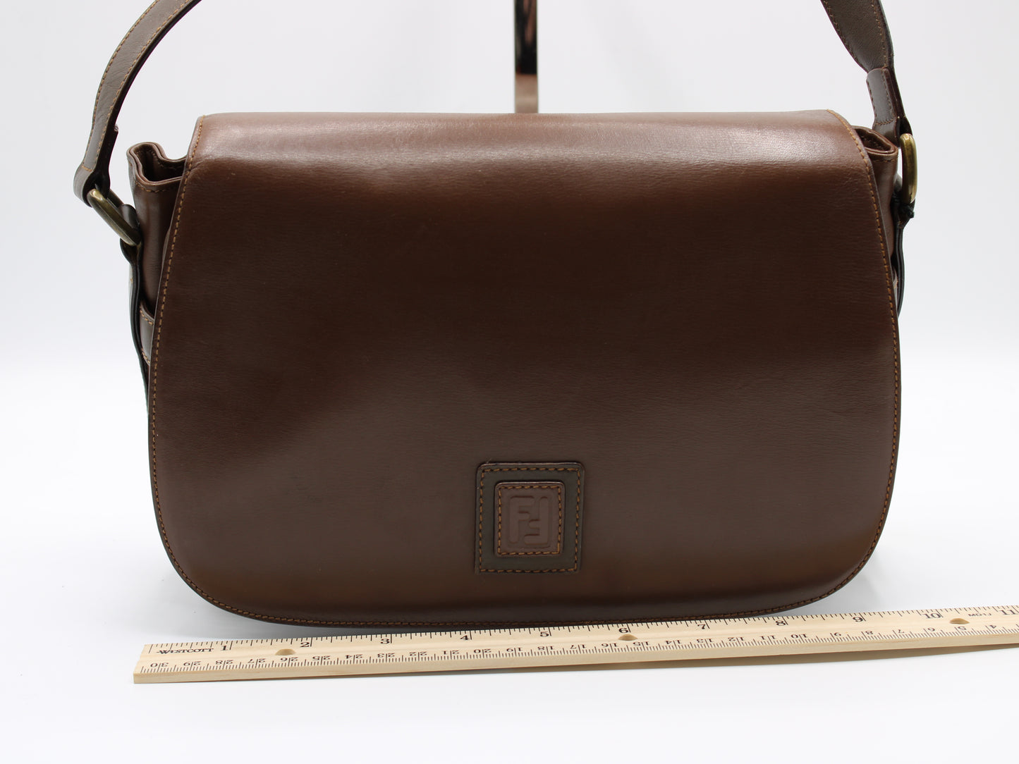 Fendi Brown Leather Crossbody Bag with Iconic FF Logo Vintage
