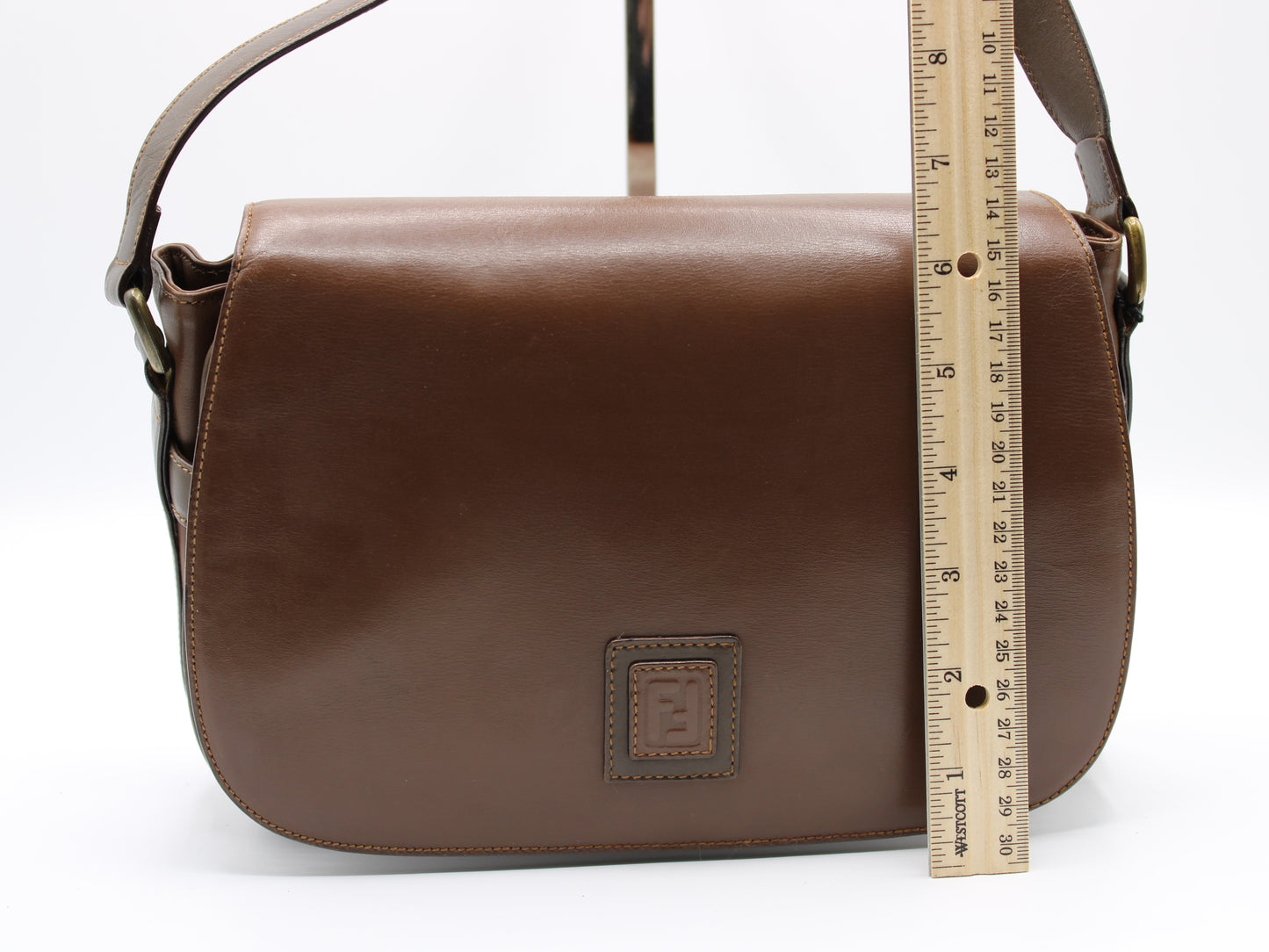 Fendi Brown Leather Crossbody Bag with Iconic FF Logo Vintage