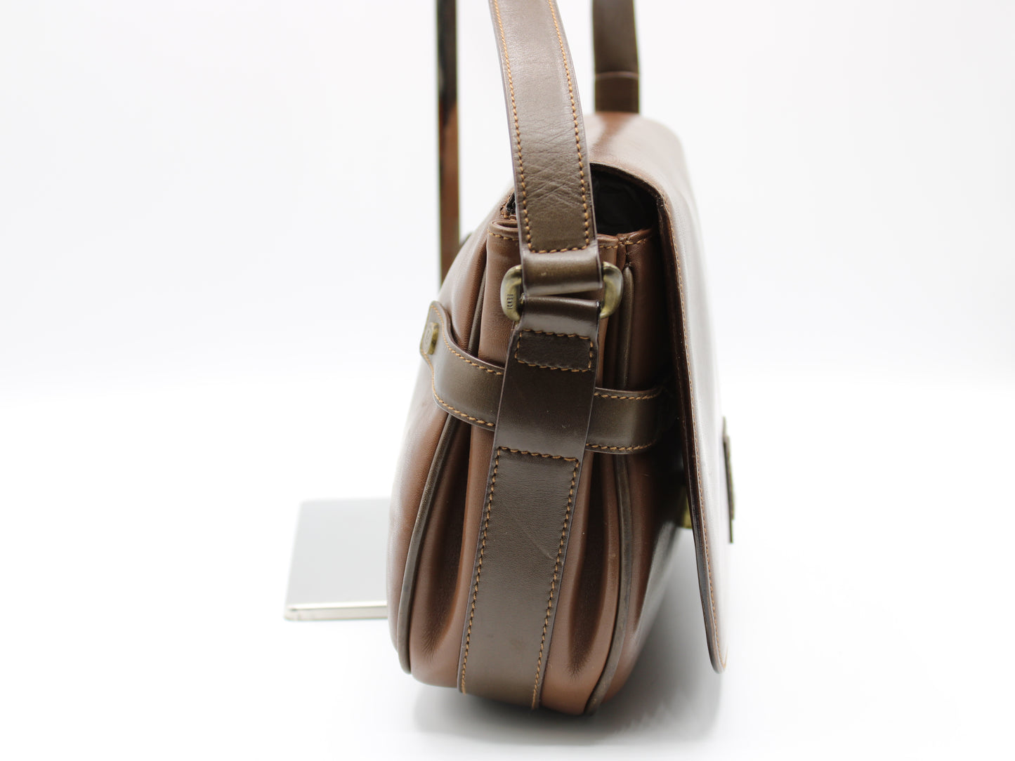 Fendi Brown Leather Crossbody Bag with Iconic FF Logo Vintage