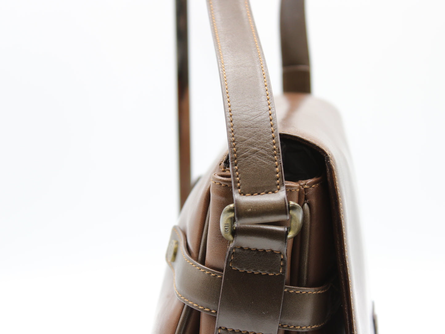 Fendi Brown Leather Crossbody Bag with Iconic FF Logo Vintage