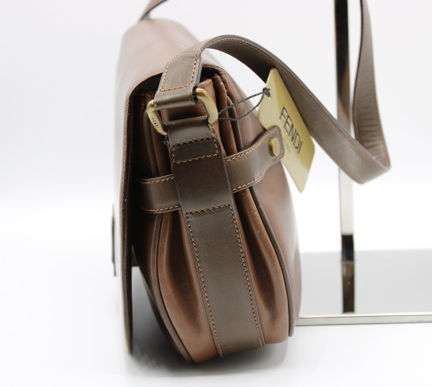 Fendi Brown Leather Crossbody Bag with Iconic FF Logo Vintage