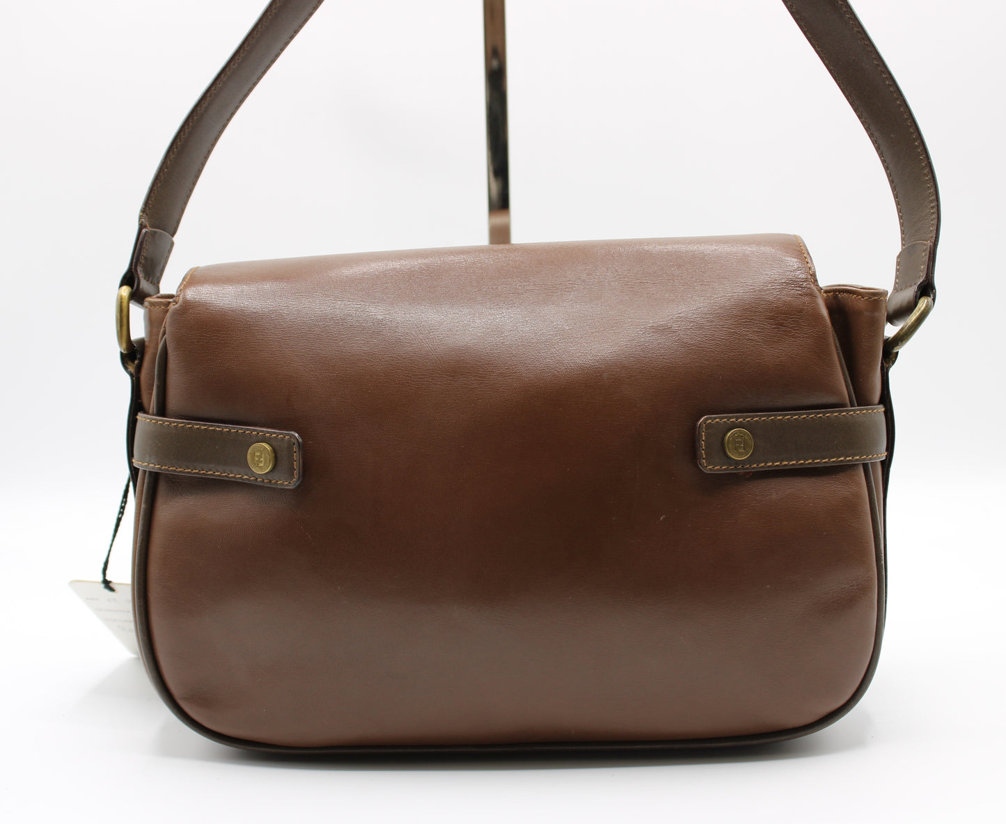 Fendi Brown Leather Crossbody Bag with Iconic FF Logo Vintage