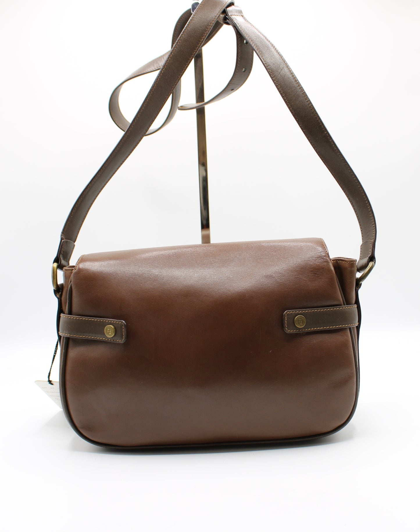 Fendi Brown Leather Crossbody Bag with Iconic FF Logo Vintage