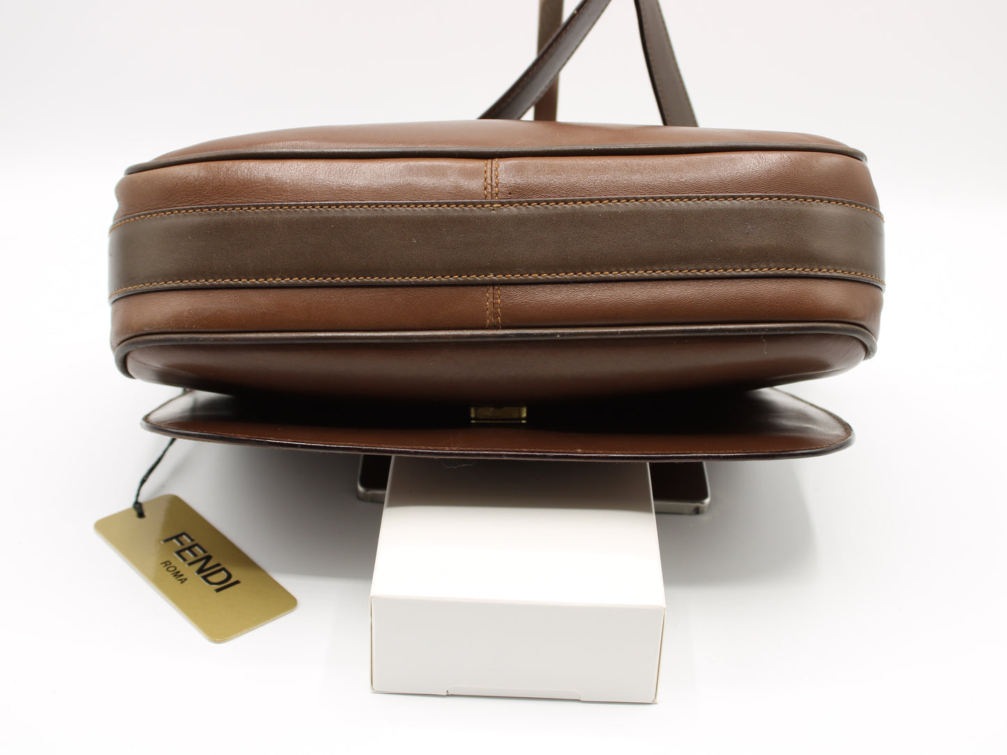 Fendi Brown Leather Crossbody Bag with Iconic FF Logo Vintage