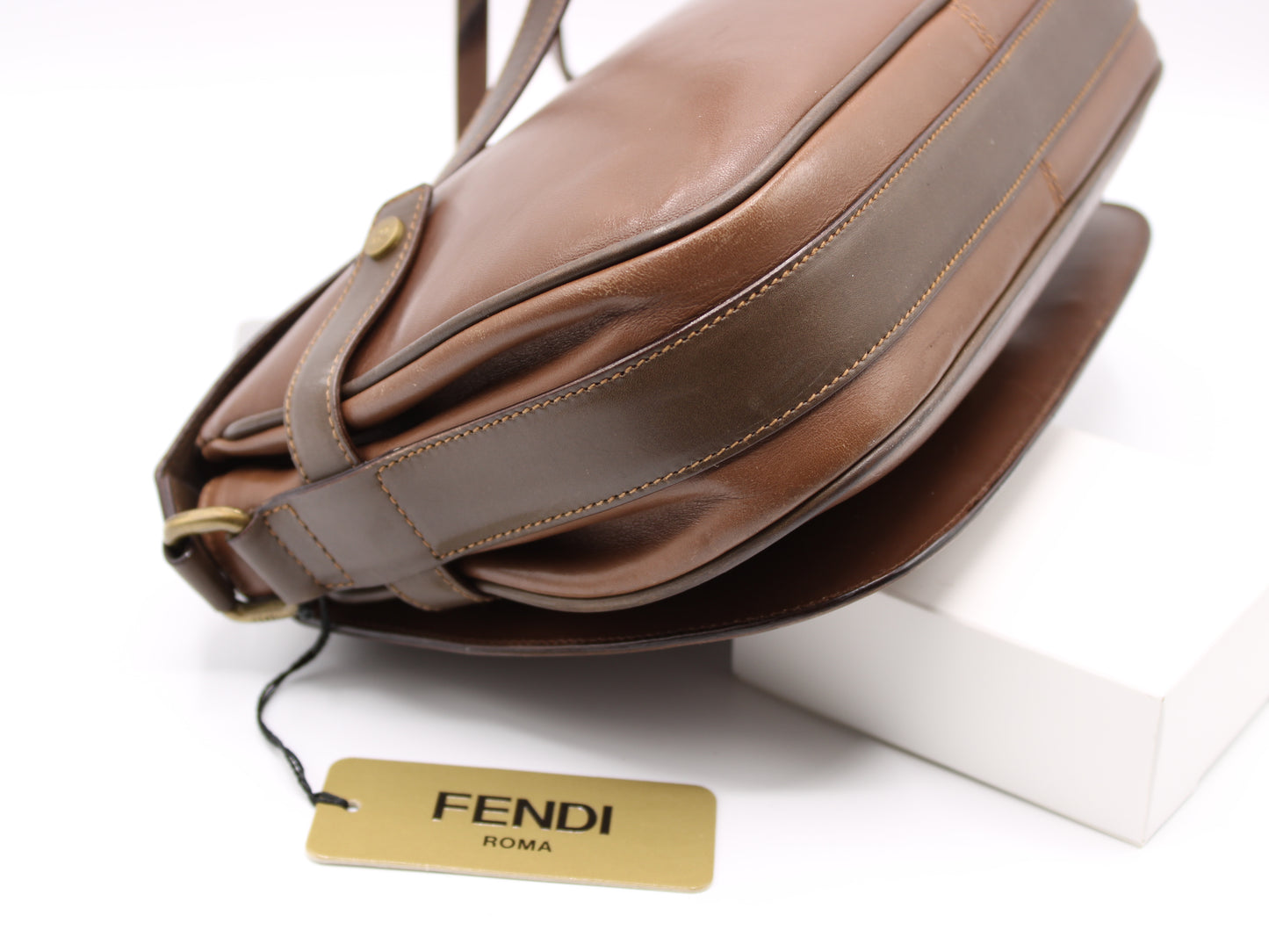 Fendi Brown Leather Crossbody Bag with Iconic FF Logo Vintage