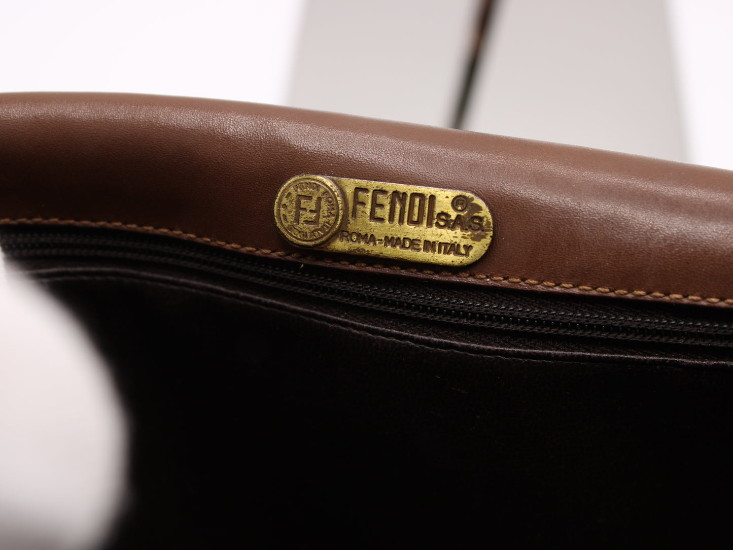 Fendi Brown Leather Crossbody Bag with Iconic FF Logo Vintage