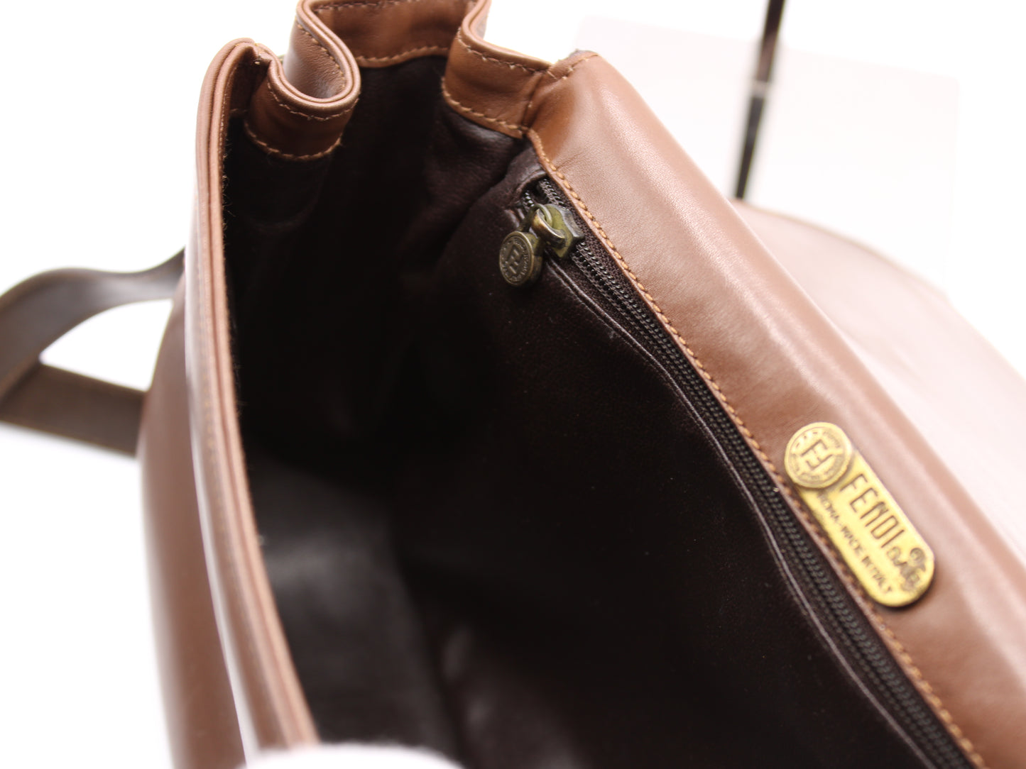 Fendi Brown Leather Crossbody Bag with Iconic FF Logo Vintage