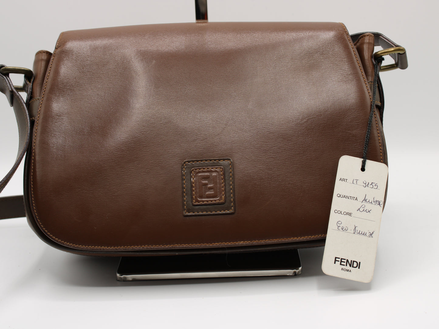 Fendi Brown Leather Crossbody Bag with Iconic FF Logo Vintage